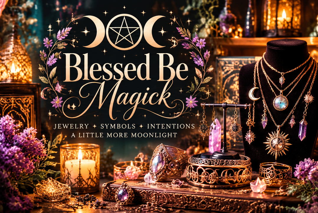 Blessed Be Magick jewelry-themed hero artwork