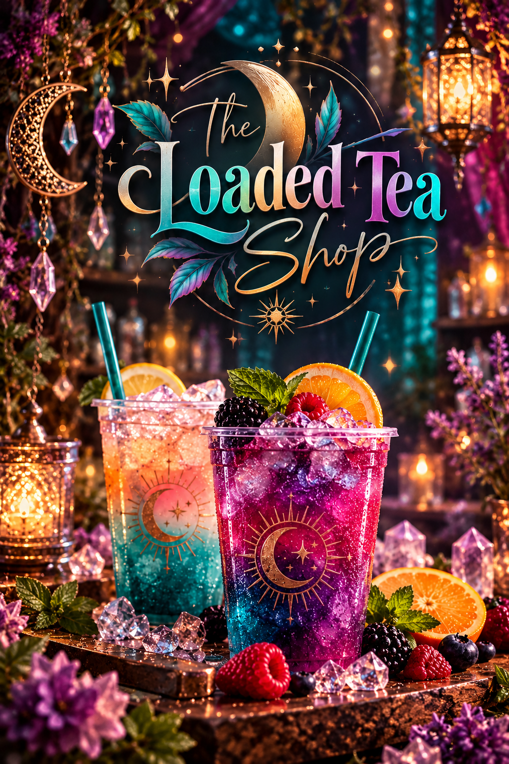 Colorful Loaded Tea Shop drinks and products